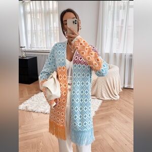 🧡💙NWOT BOHO FRINGE OPEN FRONT CARDIGAN
